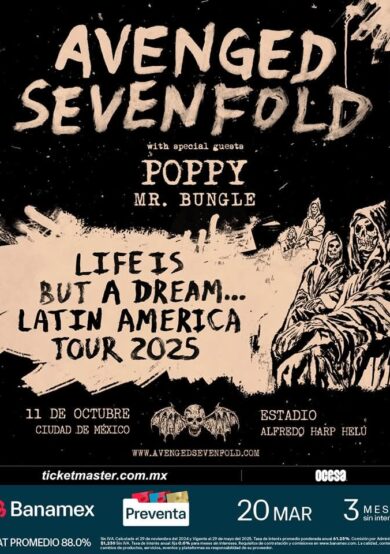 Avenged Sevenfold se presentará en el Estadio Harp Helú