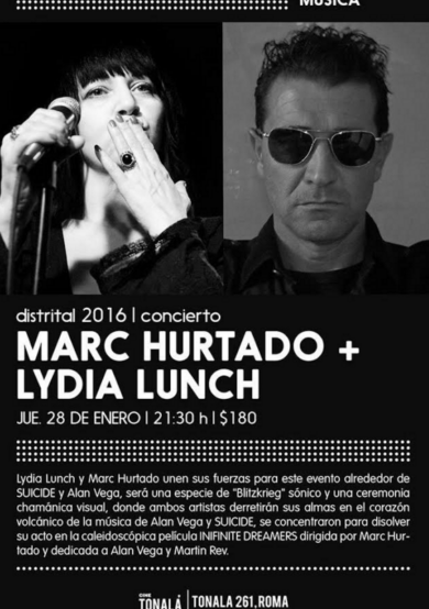 Lydia Lunch y Marc Hurtado se presentarán en el Cine Tonalá