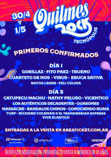 Gorillaz, Fito Paez y Los Auténticos Decadentes en Quilmes Rock 2022