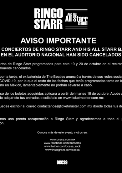 CANCEADO: Ringo Starr ofrecerá dos shows en el Auditorio Nacional
