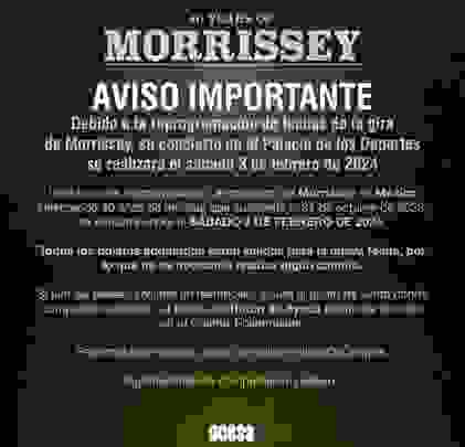 REPROGRAMADO: Morrissey llegará al Palacio de los Deportes