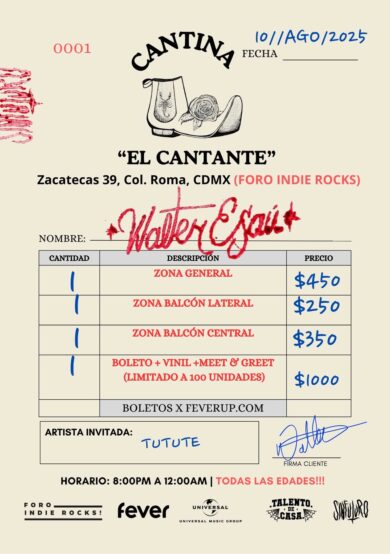 PRECIOS: Walter Esaú llegará al Foro Indie Rocks!